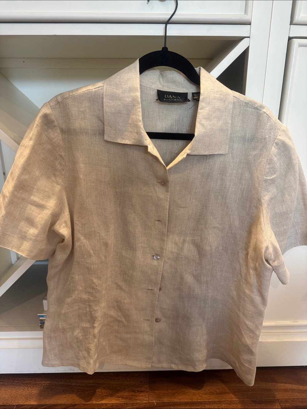 Dana Buchanan Beige Short-Sleeve Linen Button-Down Shirt